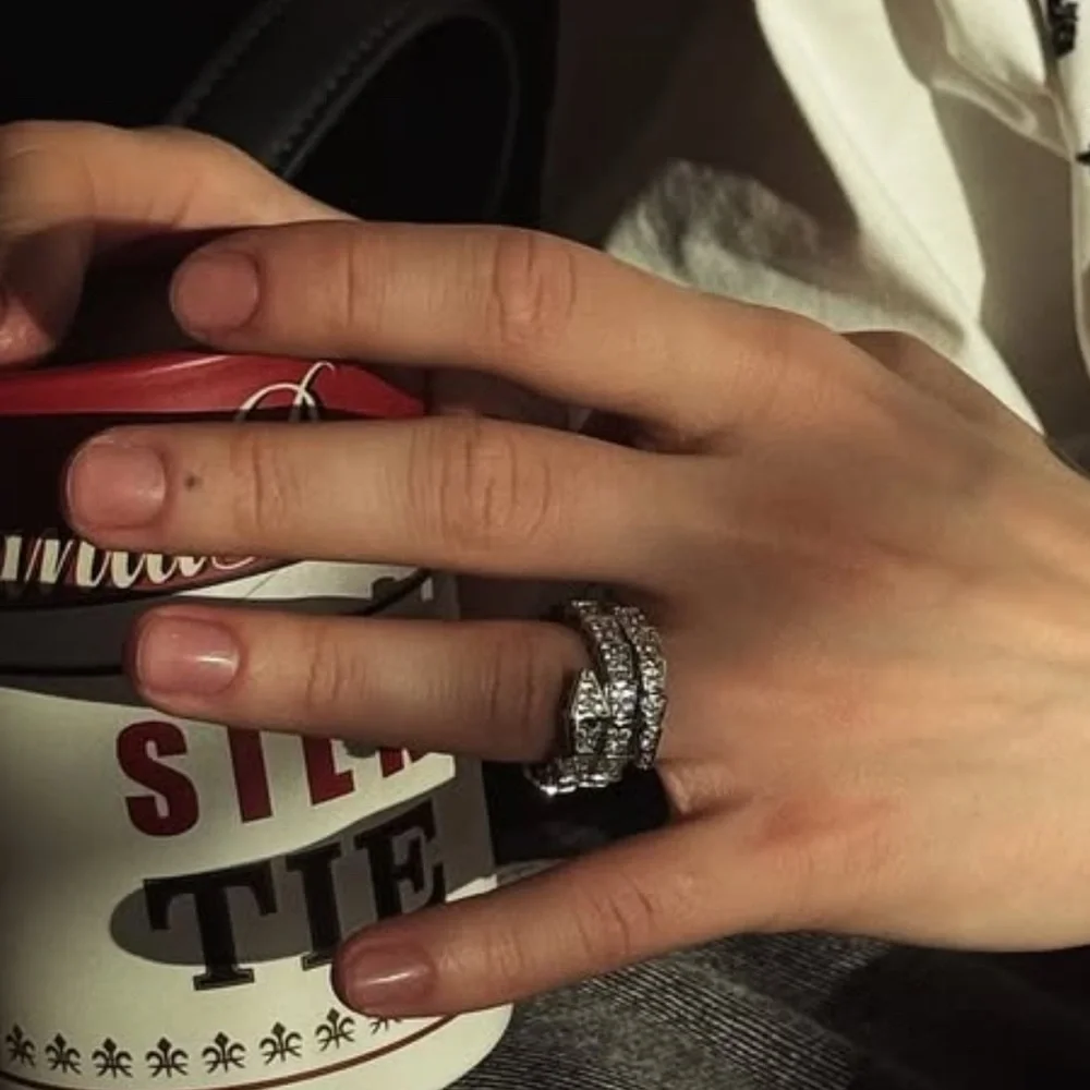 Silver Snake Link Pave Ring – Adjustable Sizes 6 to 9 - Picture 3 of 5